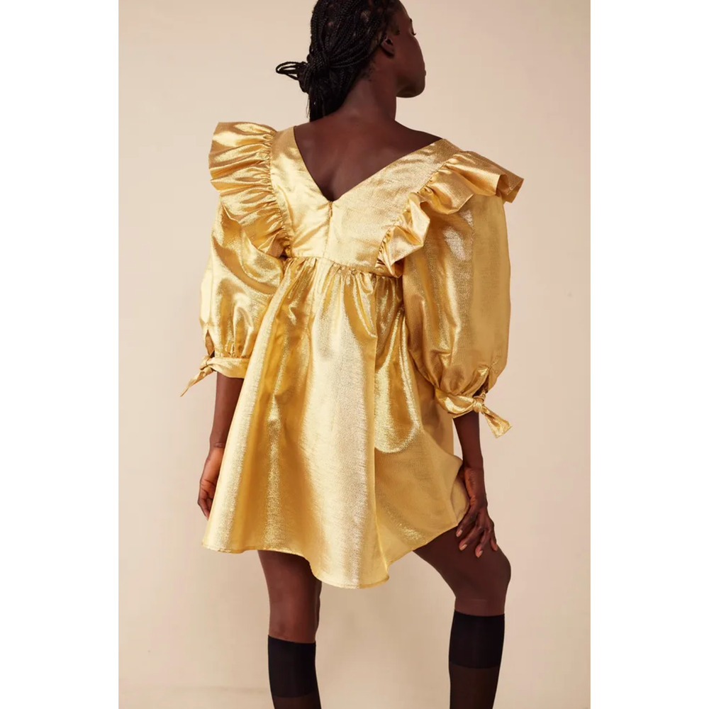 Selva Negra Metallic Gold Ruffle Mini Dress - Picture 3 of 8